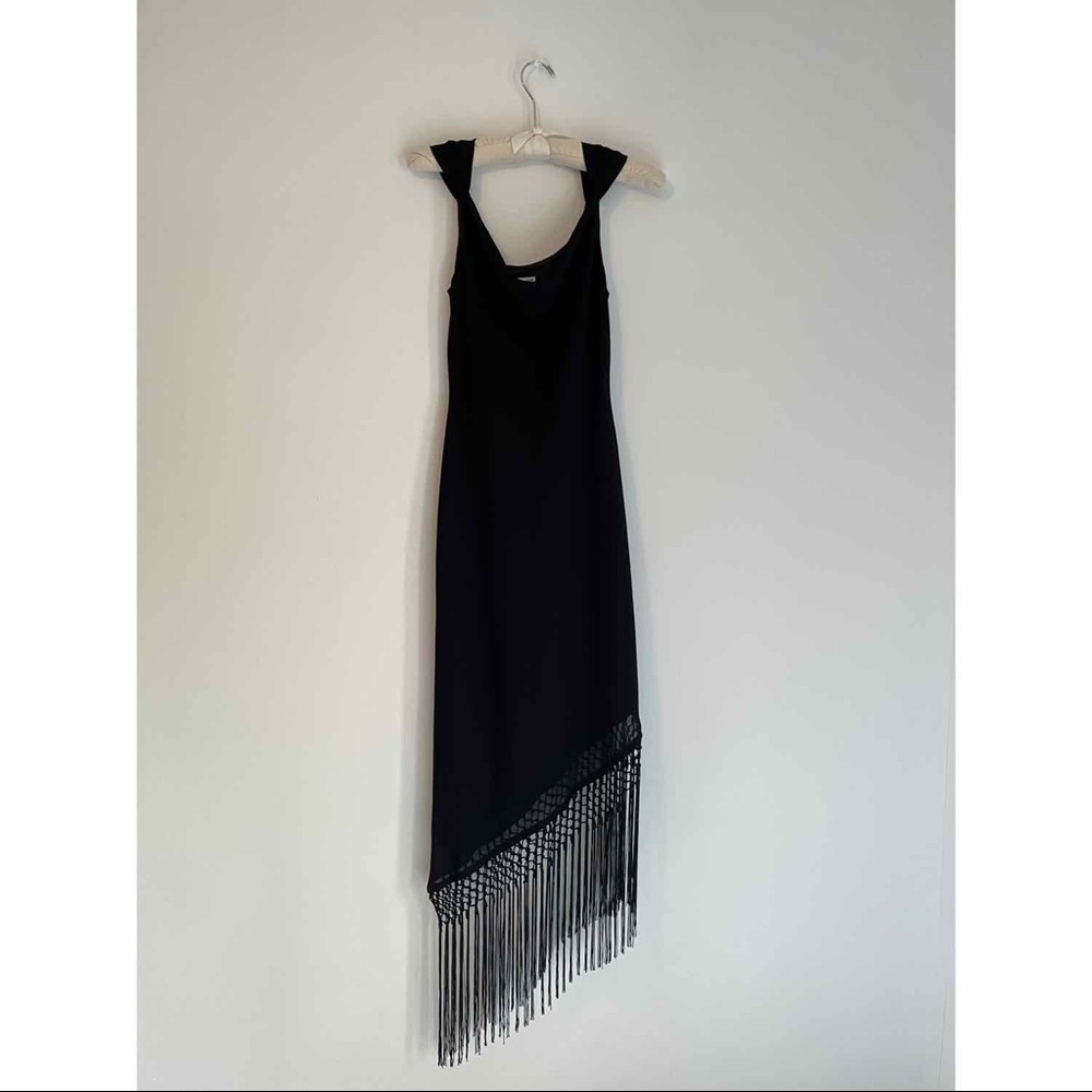 (S) Vintage 90s Black Midi Fringe Dress